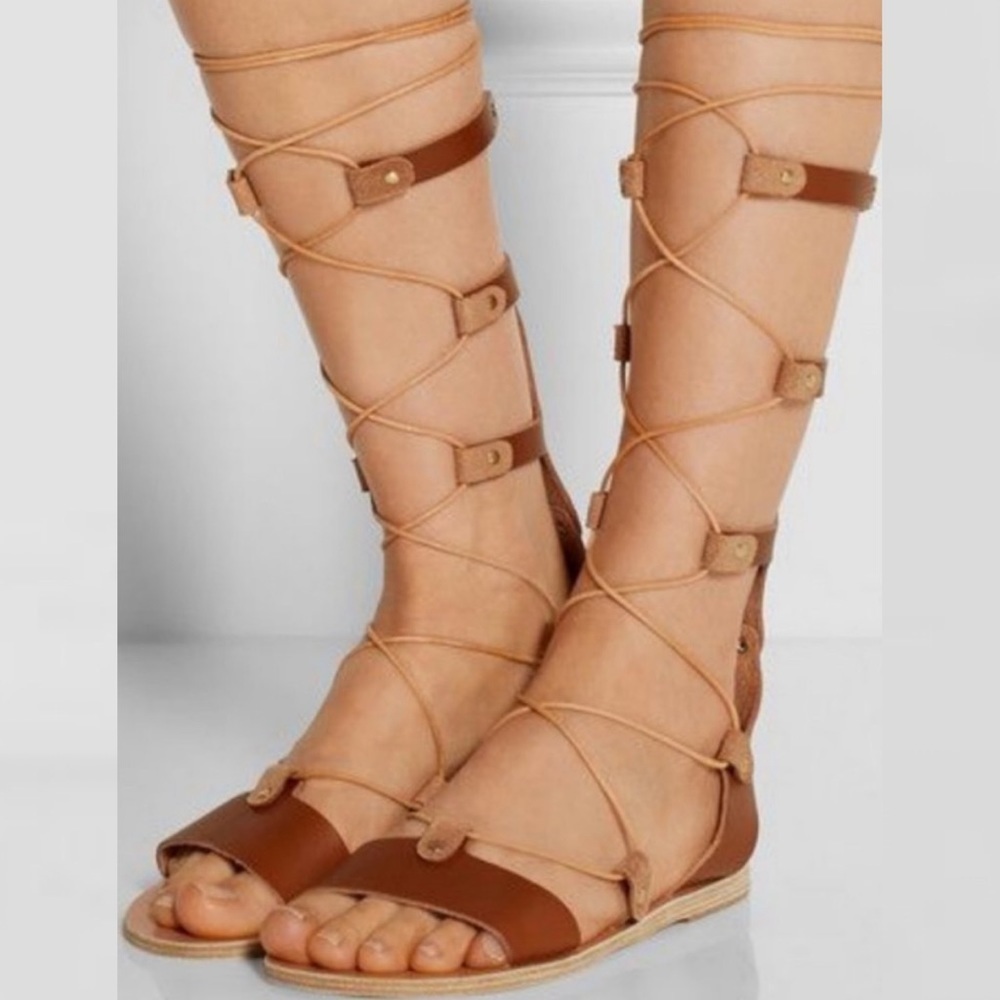 Ancient Greek Sandals Thebes Gladiator Lace-up Brown